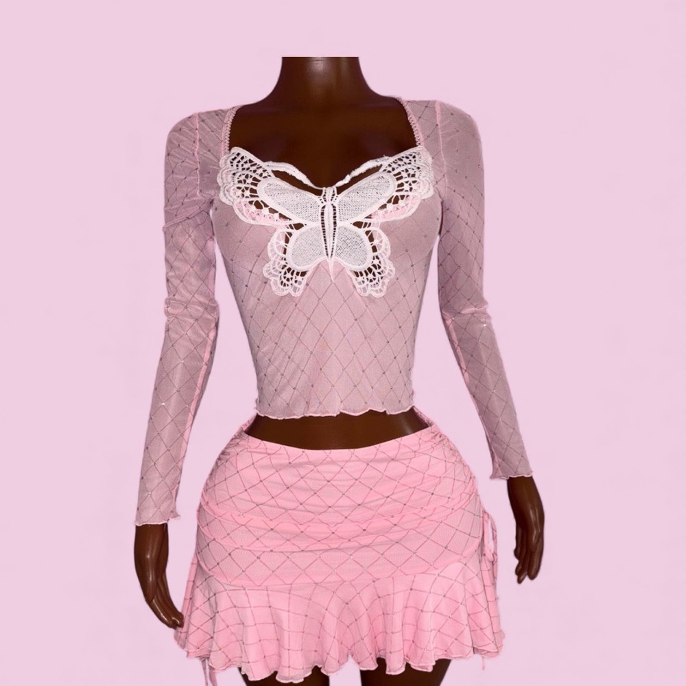 Sugar Thrillz Pink Cherry Mesh Top